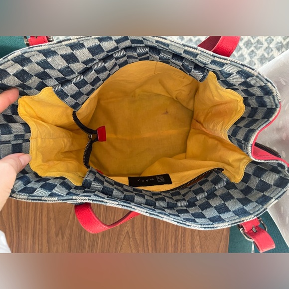 Unique WAZA NYC Indigo dyed denim and red leather handbag. Very good condition. - Picture 9 of 11